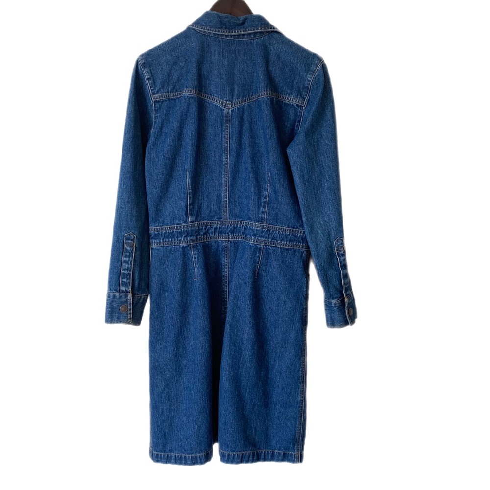 VINTAGE Denim Dress OR Coat Jacket Snap Button Pockets Sz S - Picture 2 of 5